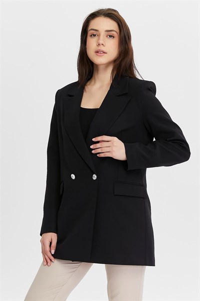Siyah Oversize Dokuma Blazer Ceket