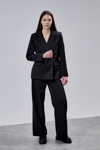 Siyah Palazzo Pantolon Blazer Ceket Takım