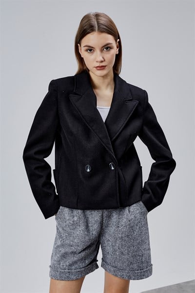 Siyah Regular Fit Premium Kısa Kaşe Ceket