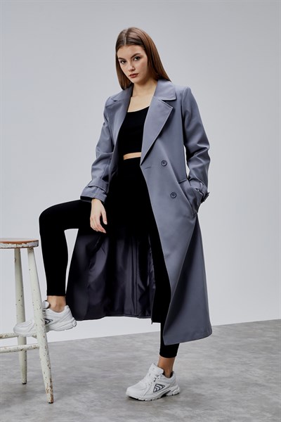 Victoria Gri Kemerli Regular Trençkot