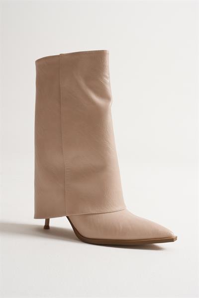 Amara Kadın Bej Sivri Burun İnce Topuklu Uzun BOT (7 CM)