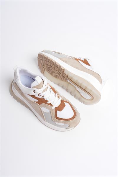 Avira Kadın Beyaz Taba Kalın Tabanlı Spor Ayakkabı Sneakers