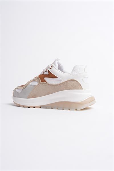 Avira Kadın Beyaz Taba Kalın Tabanlı Spor Ayakkabı Sneakers