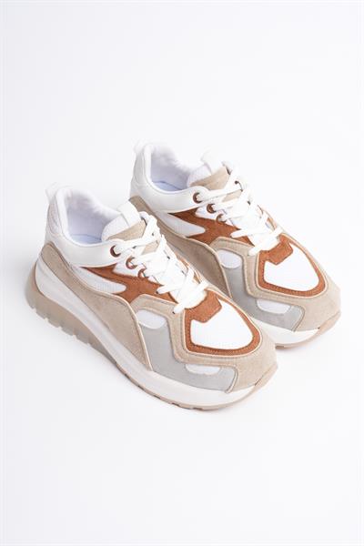 Avira Kadın Beyaz Taba Kalın Tabanlı Spor Ayakkabı Sneakers