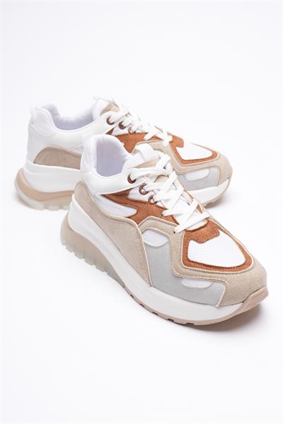 Avira Kadın Beyaz Taba Kalın Tabanlı Spor Ayakkabı Sneakers