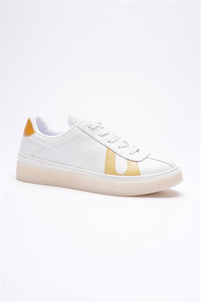 Kadın Hakiki Deri  Beyaz Limon Portakal Spor Ayakkabı Sneakers Casper