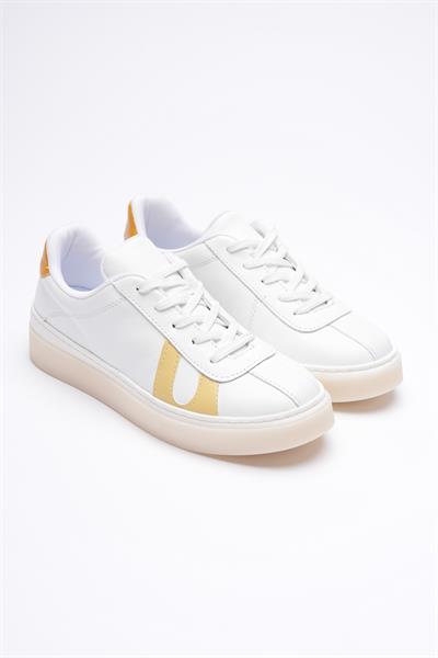 Kadın Hakiki Deri  Beyaz Limon Portakal Spor Ayakkabı Sneakers Casper