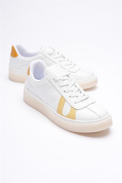Kadın Hakiki Deri  Beyaz Limon Portakal Spor Ayakkabı Sneakers Casper