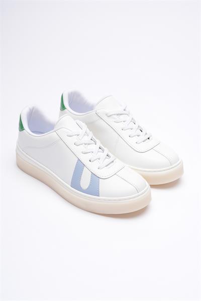 Kadın Hakiki Deri Beyaz Mavi Yeşil Spor Ayakkabı Sneakers Casper