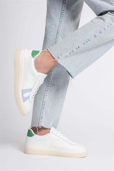 Kadın Hakiki Deri Beyaz Mavi Yeşil Spor Ayakkabı Sneakers Casper