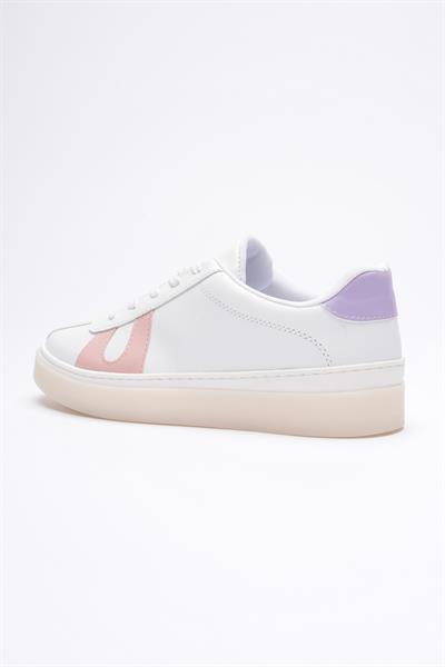 Kadın Hakiki Deri Beyaz Pudra Lila Spor Ayakkabı Sneakers Casper