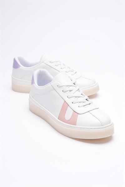 Kadın Hakiki Deri Beyaz Pudra Lila Spor Ayakkabı Sneakers Casper
