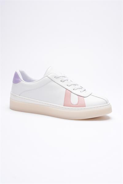 Kadın Hakiki Deri Beyaz Pudra Lila Spor Ayakkabı Sneakers Casper