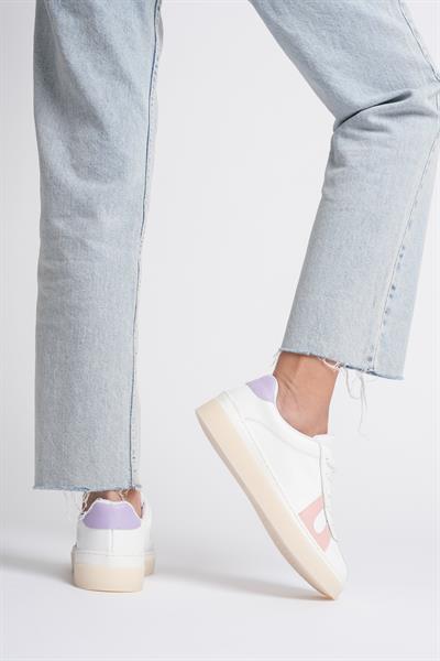 Kadın Hakiki Deri Beyaz Pudra Lila Spor Ayakkabı Sneakers Casper