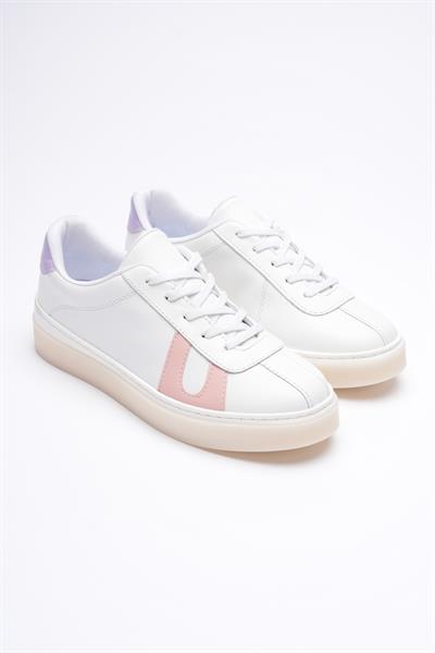 Kadın Hakiki Deri Beyaz Pudra Lila Spor Ayakkabı Sneakers Casper