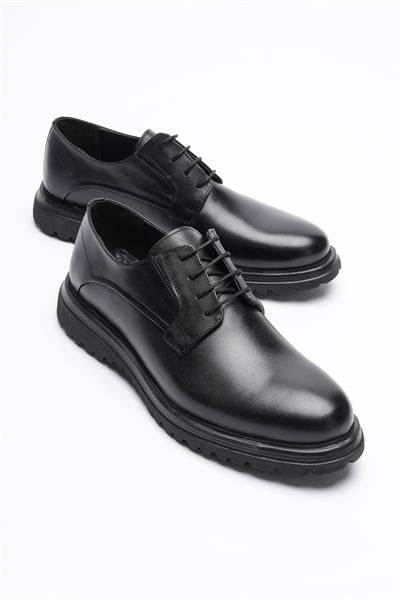 Erkek Hakiki Deri Ayakkabı Bağcıklı Siyah Ravel