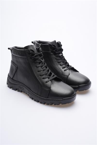 Erkek Hakiki Deri Bot Fermuarlı Siyah Taymor