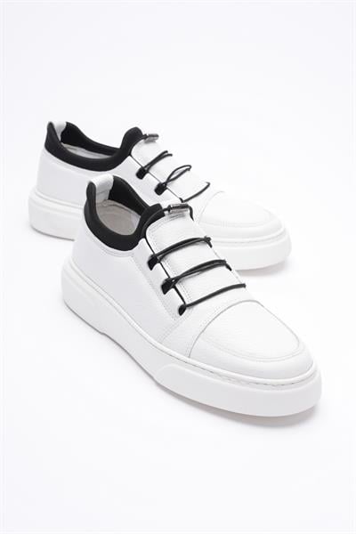 Erkek Hakiki Deri Lastik Detaylı Streçli Sneaker Beyaz Enzo