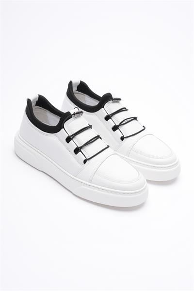 Erkek Hakiki Deri Lastik Detaylı Streçli Sneaker Beyaz Enzo