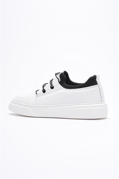 Erkek Hakiki Deri Lastik Detaylı Streçli Sneaker Beyaz Enzo