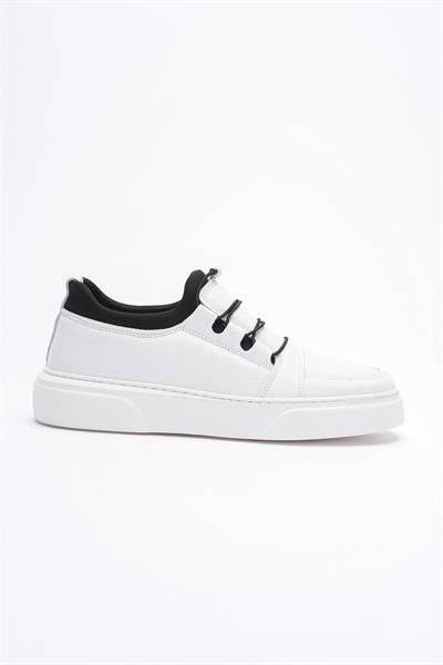 Erkek Hakiki Deri Lastik Detaylı Streçli Sneaker Beyaz Enzo