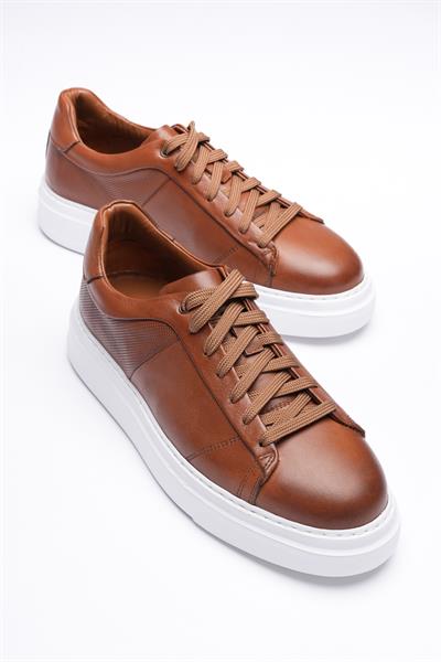 Erkek Hakiki Deri Sneaker Taba Maver