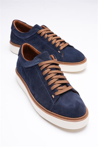 Erkek Hakiki Deri Süet Sneaker Lacivert Arel