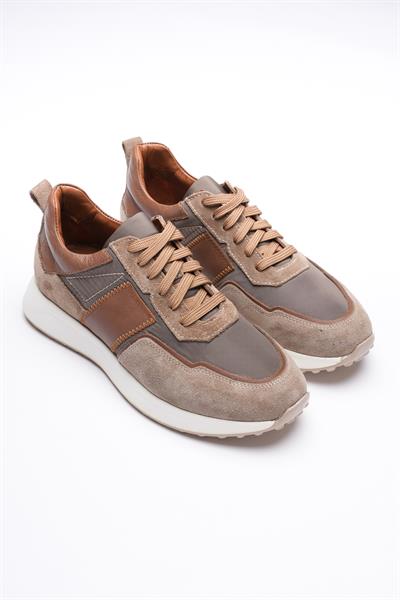 Erkek Hakiki Deri Süet Sneaker Paraşüt Detaylı Vizon Zerox