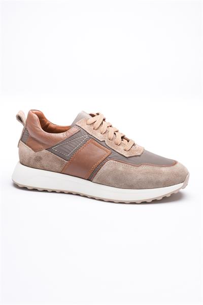 Erkek Hakiki Deri Süet Sneaker Paraşüt Detaylı Vizon Zerox