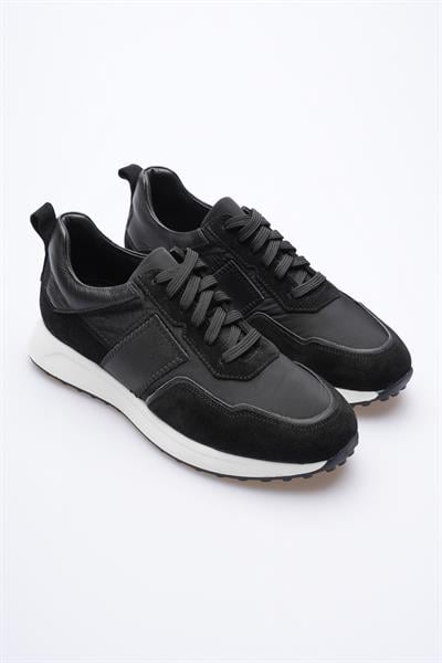 Erkek Hakiki Deri Süet Sneaker Paraşüt Detaylı Siyah Zerox