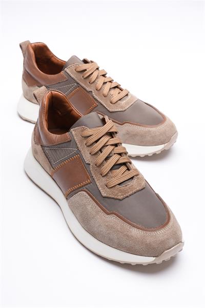 Erkek Hakiki Deri Süet Sneaker Paraşüt Detaylı Vizon Zerox