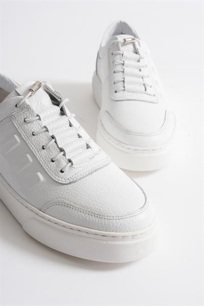 Eryon Erkek Beyaz Hakiki Deri Casual Sneaker Lastik Detaylı Ayakkabı