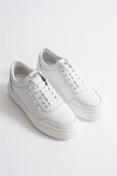Eryon Erkek Beyaz Hakiki Deri Casual Sneaker Lastik Detaylı Ayakkabı