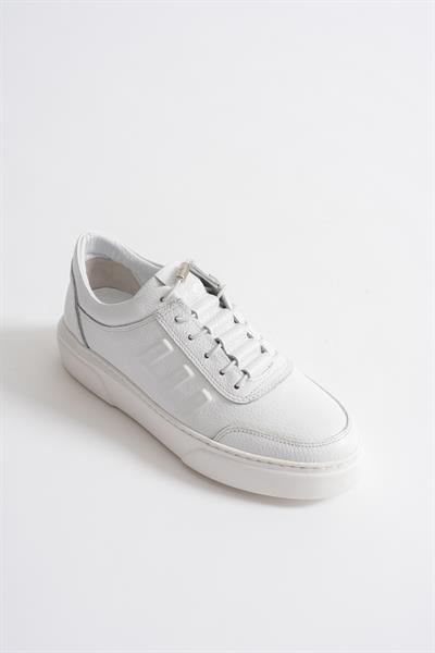 Eryon Erkek Beyaz Hakiki Deri Casual Sneaker Lastik Detaylı Ayakkabı