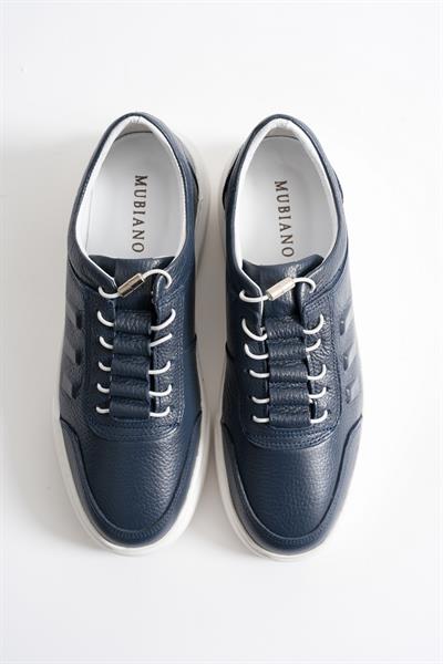 Eryon Erkek Lacivert Hakiki Deri Casual Sneaker Lastik Detaylı Ayakkabı