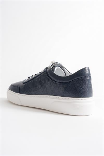 Eryon Erkek Lacivert Hakiki Deri Casual Sneaker Lastik Detaylı Ayakkabı
