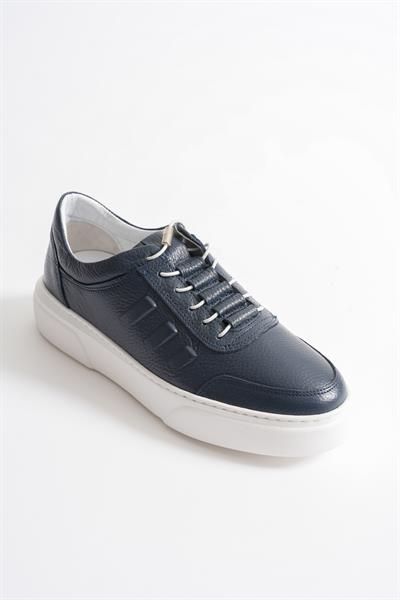 Eryon Erkek Lacivert Hakiki Deri Casual Sneaker Lastik Detaylı Ayakkabı