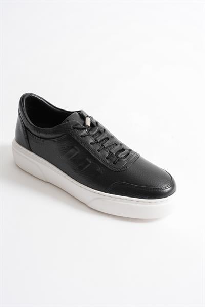 Eryon Erkek Siyah Hakiki Deri Casual Sneaker Lastik Detaylı Ayakkabı
