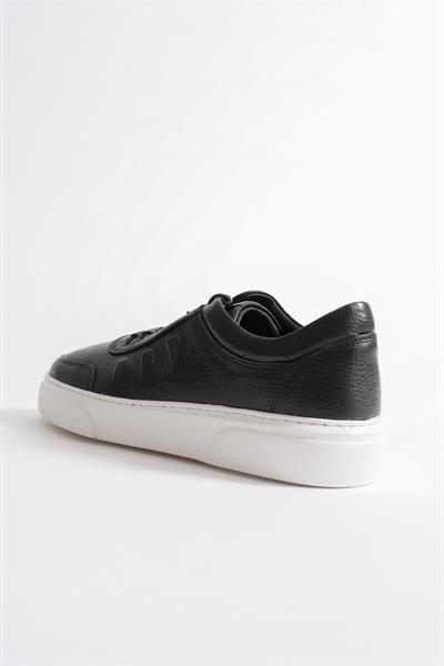 Eryon Erkek Siyah Hakiki Deri Casual Sneaker Lastik Detaylı Ayakkabı