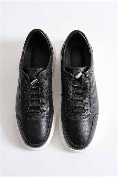 Eryon Erkek Siyah Hakiki Deri Casual Sneaker Lastik Detaylı Ayakkabı
