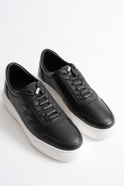 Eryon Erkek Siyah Hakiki Deri Casual Sneaker Lastik Detaylı Ayakkabı
