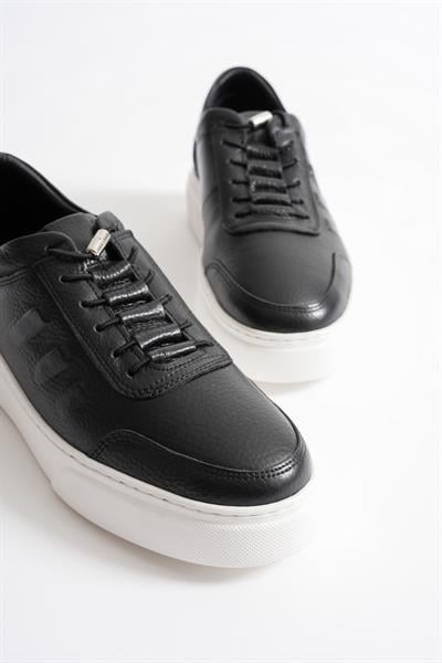 Eryon Erkek Siyah Hakiki Deri Casual Sneaker Lastik Detaylı Ayakkabı