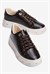 Kadın Çizgi Dokulu Sneaker Kalın Tabanlı Bağcıklı Gold Detaylı Taşlı Vika Kahverengi