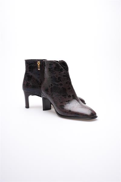 Kadın Deri Bot Benekli Fermuarlı Kahve Morvyn