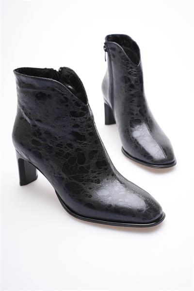 Kadın Deri Bot Benekli Fermuarlı Siyah Morvyn