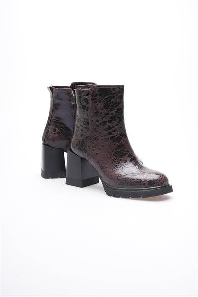 Kadın Deri Bot Benekli Topuklu Fermuarlı Kahve Arvenna