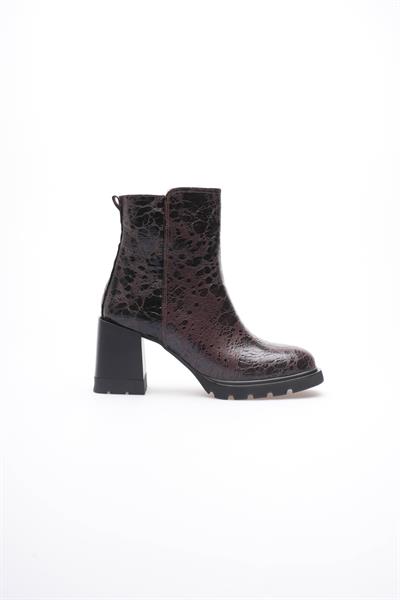 Kadın Deri Bot Benekli Topuklu Fermuarlı Kahve Arvenna