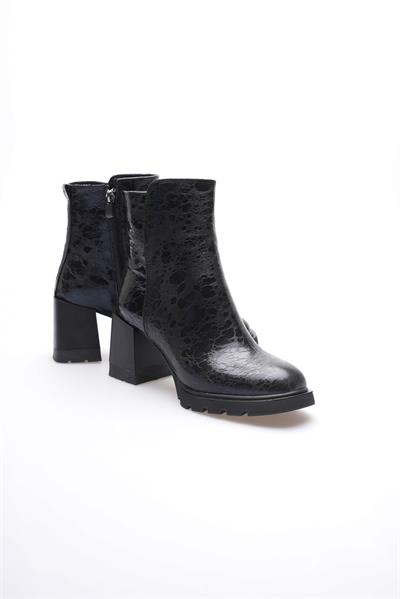 Kadın Deri Bot Benekli Topuklu Fermuarlı Siyah Arvenna