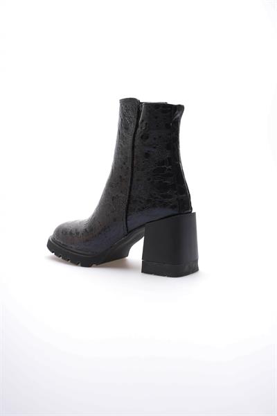 Kadın Deri Bot Benekli Topuklu Fermuarlı Siyah Arvenna