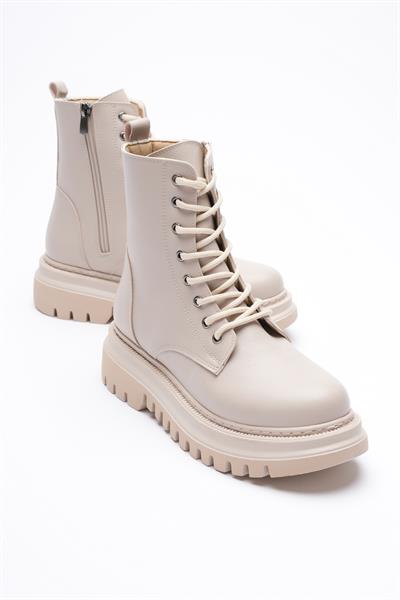 Kadın Deri Bot Fermuarlı Bej Nexa